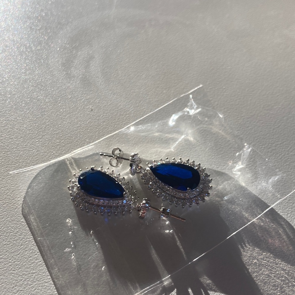 Blue and white sapphire earrings